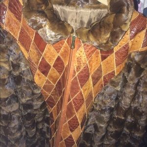 Mink coat with patterned leather